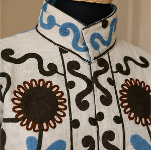 Luxury Handmade Suzani <b>Jacket</b> for <b>Women</b> Ivory Cotton <b>Velvet</b> Botanical Embroidery Ethnic Boho Statement Outerwear - Product Image 4