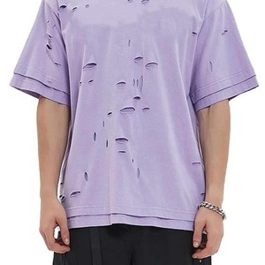 T-shirts déchirés style streetwear pour l'été, col rond, manches courtes, 100% coton - Product Image 6