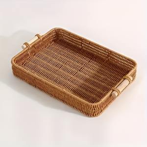 Bandeja Rectangular de Ratán de Primera Calidad, Producto en Oferta, con Asa de Madera de Mango, Acabado Blanco, para Bodas y Fiestas - Product Image 3