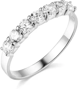 Bague de mariage et d'anniversaire à 7 pierres en moissanite ronde de 1 carat, en or blanc 14K sur argent sterling, pour femme - Product Image 1