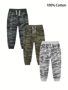 New Spring/Autumn 3pcs Solid Fleece Cargo Sweatpants for Boys 100% Cotton & Slight Stretch Fabric Outdoor Outfit made Bangladesh - Product Image 2