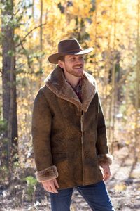 <b>Men's</b> Brown Suede <b>Leather</b> <b>Jacket</b> With Faux Fur Lining Turn-down Collar Windproof Winter Coat Regular Fit Casual Style - Product Image 3