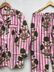 Conjunto de Pijama de Lujo Informal, 100% Algodón, Ligero, de Manga Larga, para Verano, Ropa de Dormir para Mujer, Estampado a Mano, Precio al por Mayor - Product Image 4