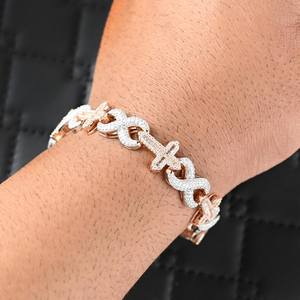 Dvars Diamond <b>Infinity</b> Cross Moissanite VVS D Color Two-Tone <b>Rose</b> Gold Solid 925 Sterling Silver Women's Iced Chain Bracelet - Product Image 4
