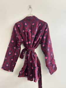 Robe kimono en velours à imprimé géométrique pour femme, manches longues, fermeture à ceinture, design automnal - Product Image 5
