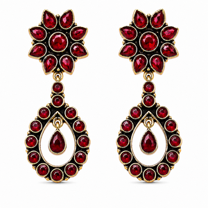 Pendientes Colgantes de Ónix Rojo con Diseño Floral y Cruz, Bañados en Plata y Oro, Estilo Étnico, para Mujer, Venta al por Mayor para Fiestas, Proveedor a Granel - Product Image 1