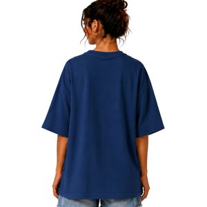 Camiseta Extra Grande Azul Marino para Mujer con Estampado Gráfico de Flor de Hibisco Colorida, Camiseta Casual de Algodón para Verano, Personalizada OEM ODM al por Mayor - Product Image 2