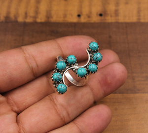 Bague Statement Ondulée en Argent Sterling 925 avec Pierre Précieuse Turquoise et Multiples Pierres, Sertissage Classique à la Lunette, Certifiée par un Certificat Tierce Partie, pour Femme - Product Image 5