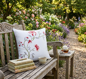 Housse de coussin carrée vintage à fleurs brodées sur mesure, 100 % coton, lavable, avec fermeture éclair, pour usage domestique, vente en gros - Product Image 1