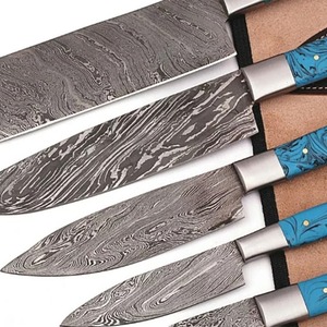 Juego de Cuchillos de Chef de Acero de Damasco Hechos a Mano con Mangos de Resina Epoxi - Juego de Cocina de 5 Piezas OEM - Product Image 6