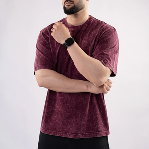 Camiseta de Algodón Lavado Color Granate para Hombre, Manga Corta, Cuello Redondo, Corte Regular, Estilo Casual, Tejido Jersey, Color Sólido, Diseño Liso - Product Image 3
