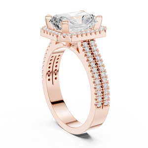 Anillo de Oro Sólido de 14K con Doble Banda de Diseño Único, Diamante Cultivado en Laboratorio de Corte Radiante de 2.5 CT, para Compromiso, Boda o Aniversario - Product Image 3