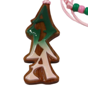 Collar AKA Wizard Tiki con Cordón Rosa y Colgante de Madera Rosa y Verde, Ajustable, Accesorio de Joyería de Moda para Hermandades - Product Image 6