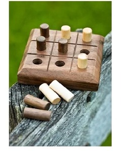 Juego de Mesa Tic Tac Toe de Madera Rústica Ecológica, Forma Cuadrada, Decoración para Mesa de Interior, Juego Familiar - Product Image 5