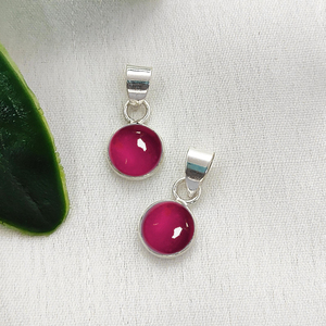 Ruby Quartz 7mm Round Bezel Charms Handmade Cabochon Cut Ruby Quartz Bezel Set Charms with Bail Silver Plated Charms Jewelry - Product Image 1