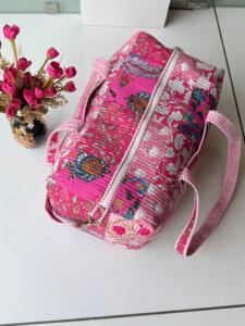 Hand Block Printed Cotton Duffel <b>Bag</b> Lightweight Durable Weekender Travel <b>Bag</b> Handmade Quilted <b>Overnight</b> Women Blue Large - Product Image 3