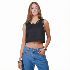 Women's <b>Black</b> Short <b>Knitted</b> Polyester Women's <b>Tank</b> <b>Top</b> O-Neck Solid Color Breathable Casual Short Sleeves - Product Image 1