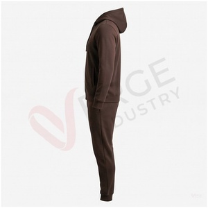Ensemble de survêtement marron pour homme, manches longues, capuche, fermeture éclair sur le devant, motif géométrique, respirant, coupe décontractée, vêtements d'automne - Product Image 3