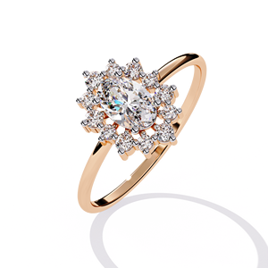 Anillos de Compromiso y Aniversario Minimalistas con Diseño Floral, con Diamantes Cultivados en Laboratorio de Corte Ovalado y Redondo, Anillo de Oro Sólido de 14K - Product Image 6