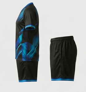 Maillot de football col en V manches courtes noir bleu dégradé en polyester anti-humidité coupe athlétique toutes saisons - Product Image 5