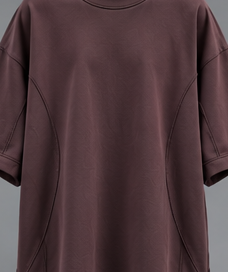 เสื้อยืดโอเวอร์ไซส์คอกลมแขนสั้นสีแดงเลือดหมูสำหรับผู้ชาย ตัดเย็บแบบแผงต่อผ้าสไตล์สตรีทแวร์ - Product Image 5