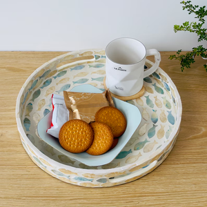 Round Mother of Pearl Shell Serving Tray <b>Fish</b> Pattern, Lacquer Wooden Shell Decorative Tray, Inlay - Product Image 4