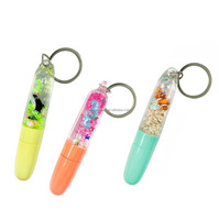 Stylo à bille porte-clés avec perles scintillantes, mouvement liquide 3D, flotteur, 0,5 mm, plastique, pour filles