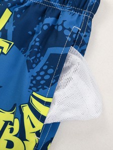 Short de bain tricoté pour homme, bleu, à séchage rapide, avec cordon de serrage, imprimé football et motif lettres, taille mi-haute, longueur courte - Product Image 5