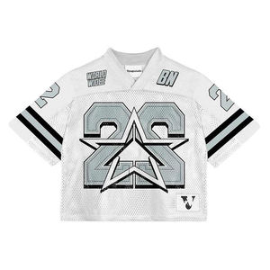 Camiseta de fútbol unisex de malla sólida extragrande con diseño personalizado de fábrica, top corto holgado, moda de verano en blanco - Product Image 3