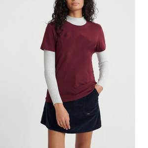 Camiseta Corta a Capas para Mujer, Color Granate, Corte Regular, Informal, Verano, Ecológica, Suave, Transpirable, Básica, a la Moda - Product Image 1