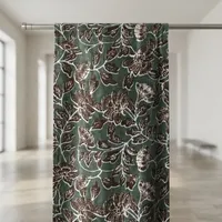 Rideau en velours de style vintage, vert Oxfard, motif floral, draperies modernes, style velours de coton de luxe, décoration en velours de coton de luxe