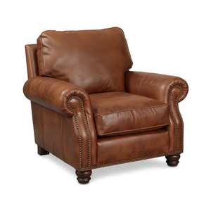 High Quality Genuine Cowhide <b>Leather</b> Armchair Real Cow <b>Leather</b> Accent <b>Chair</b> Rolled Arm Nailhead Trim <b>Living</b> <b>Room</b> Furniture - Product Image 1
