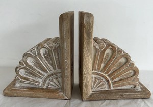 Artisan Handcrafted Wood <b>Bookends</b> with Floral Carvings | Elegant Sheesham Decor - Product Image 4