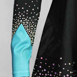 Uniforme de cheerleading avec embellissement en strass, impression par sublimation, style jupe, taille adulte, couleur noir, turquoise, blanc - Product Image 3