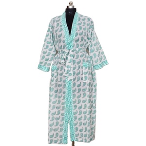 Bloc imprimé tunique robe Kimono vêtements de nuit robe Kimono maternité coton robe demoiselle d'honneur peignoir beau Kimono tissu doux - Product Image 1