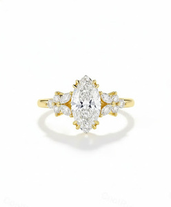 แหวนหมั้นทรงมาร์คีส์สำหรับผู้หญิง ชุบทอง 14K ประดับเพชรเลี้ยงในห้องปฏิบัติการ ดีไซน์ดอกไม้ แหวนเจ้าสาวลายใบไม้แบบวินเทจ ของขวัญวันครบรอบ - Product Image 5