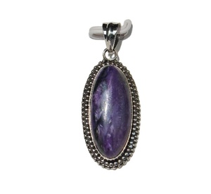 Pendentif en pierres précieuses en argent sterling 925 fabriqué à la main Charoite naturelle non traitée Cabochon ovale réglage de la lunette technologie d'incrustation organique - Product Image 3