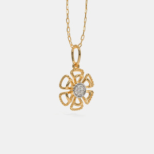 Collar con Colgante de Diamante Cultivado en Laboratorio, Diseño Floral de Seis Pétalos, Oro Amarillo - Product Image 5