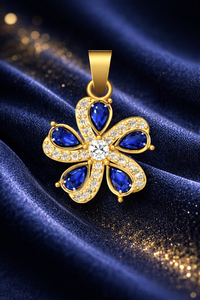 Pendentif fleur en argent sterling 925 plaqué or 18 carats avec pierre précieuse saphir, bijoux floraux faits à la main - Product Image 3