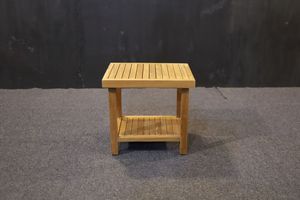 Modern Solid Teak Wood <b>Stool</b> with Lower Shelf Storage Well Sanded for <b>Bathroom</b> Outdoor or Living Room Furniture Model ST002 - Product Image 2