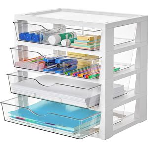 Organizzatore da Scrivania Trasparente a 4 Livelli con Cassetti, Facile da Montare e Salvaspazio, Organizzatore per Ufficio - Product Image 1