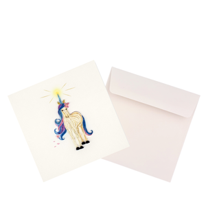 Carte de vœux artisanale en quilling, thème licorne, avec enveloppe, idéale pour l'art du papier et les cadeaux. - Product Image 3