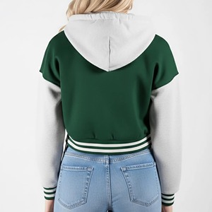 100% High Quality Custom Color Women's Winter <b>Quilted</b> Varsity Jacket with Cow Skin Trim Cotton Filled Breathable & Eco-Friendly - Product Image 3