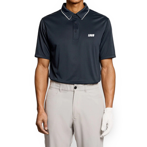 Men's <b>Navy</b> Short Sleeve Golf <b>Polo</b> <b>Shirt</b> With White Logo Heat Transfer Printing Quick Dry Knitted Performance Wear - Product Image 1