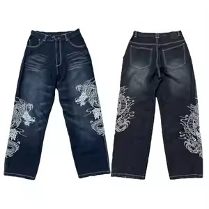 Autumn/Winter Men's Sweet Ripped Zipper <b>Drop</b>-<b>Crotch</b> Knitted Breathable Midweight <b>Jeans</b> Regular Fit Street Life Lip Casual - Product Image 2
