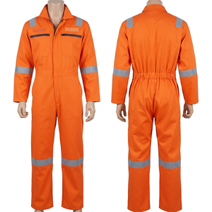 Combinaison de travail industrielle pour homme en twill de coton poly orange 240 GSM avec bandes réfléchissantes et broderie personnalisée - Product Image 1