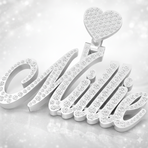 Collar de escritura cursiva de plata 925 Iced VVS Moissanite Diamantes Corazón Bail Colgante Características personalizables Oro Carta personalizada Regalo - Product Image 1