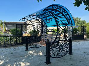 Rustic Wrought Iron <b>Swing</b> - Sturdy Outdoor Metal Porch Bench Hanging Chair with Decorative Scrolling for Garden <b>Patio</b> & Yard - Product Image 1