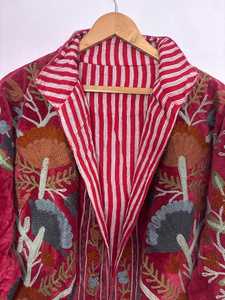 Velvet Suzani Embroidered <b>Jacket</b> Boho <b>Kantha</b> Quilt Coat Handmade Coat Floral Embroidered Velvet <b>Jacket</b> - Product Image 3