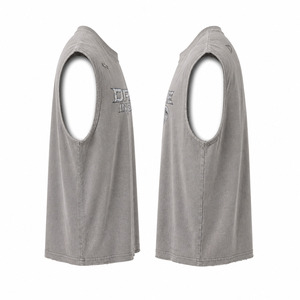 Custom Men’s <b>Y2K</b> Sleeveless Muscle Tee Oversized Boxy Streetwear Tank <b>Top</b> Dove Gray Cotton Polyester with Holographic Silver - Product Image 4